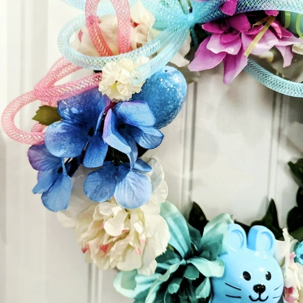 Springtime Floral Wreath with Blue Accents